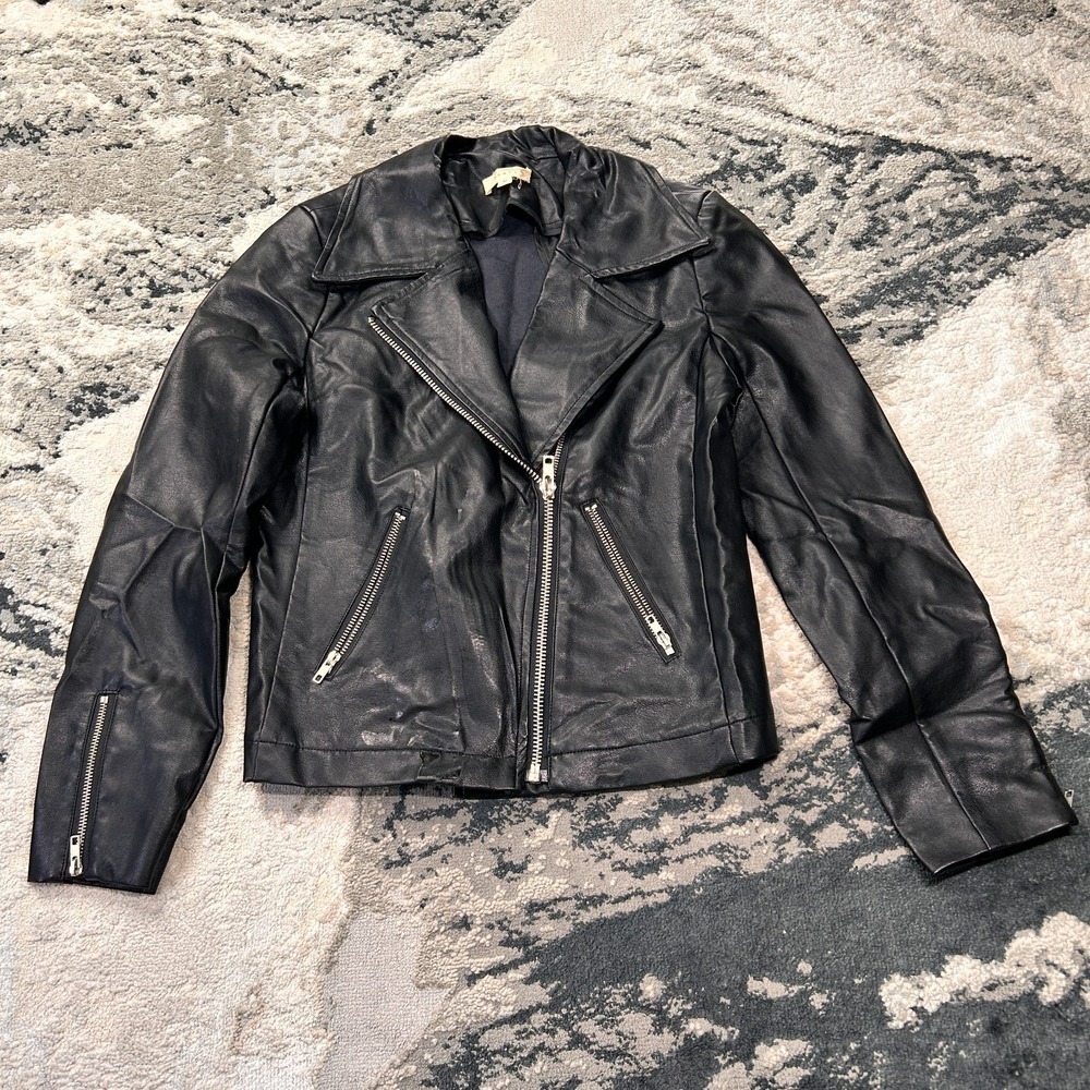 Promesa Faux Leather Jacket Women Medium Black Biker Motorcycle Asymmetrical Zip